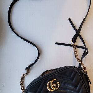 Gucci Black Leather Crossbody with Gold Chain